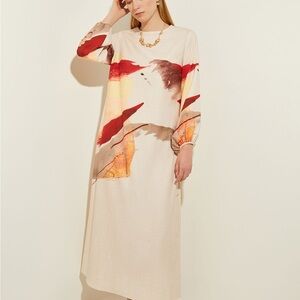 Misook Painted Sunset Blouson Sleeve Maxi Dress medium